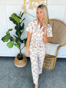 Jessica White Denim Floral Jumpsuit