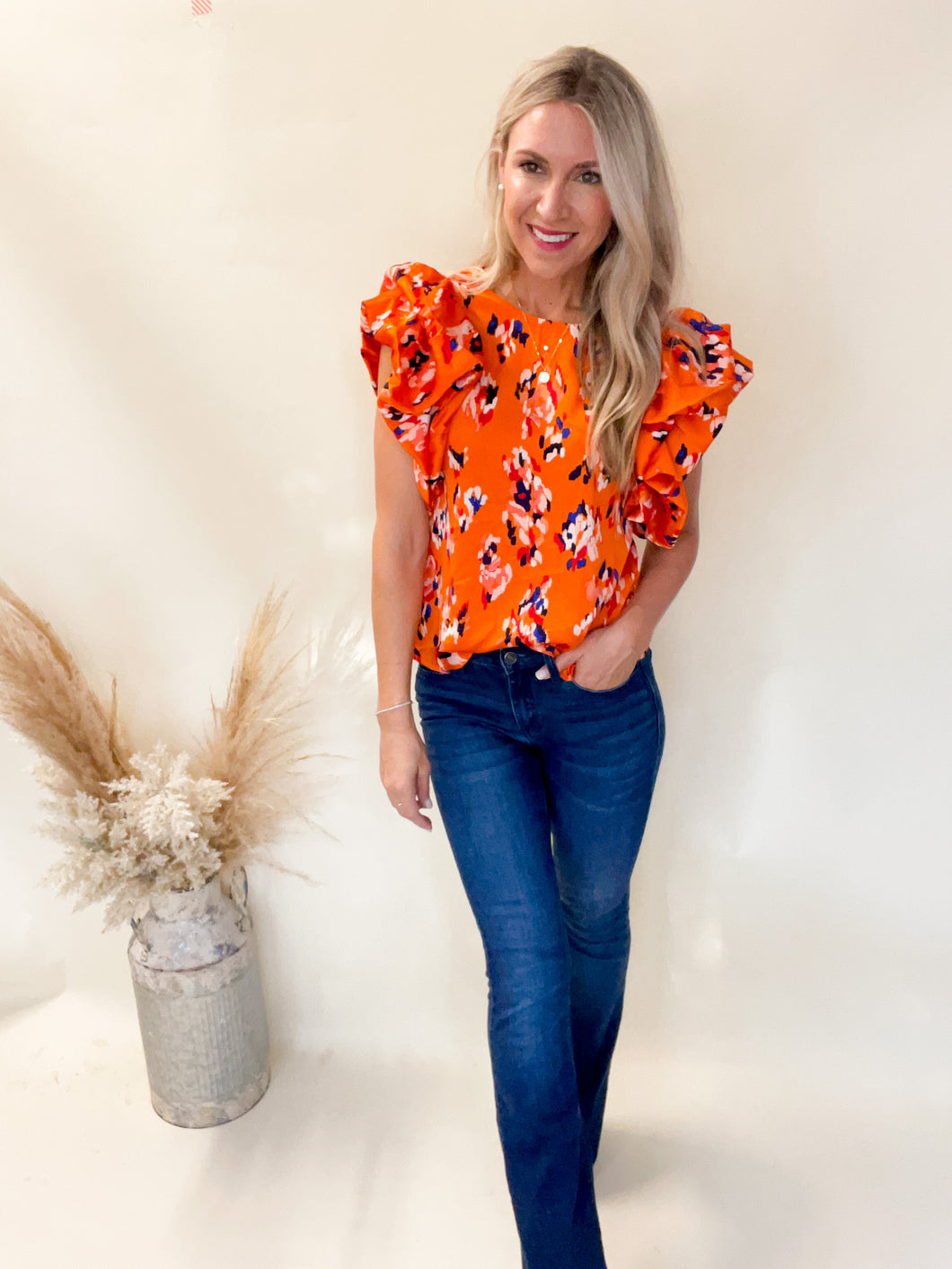 Ranger THML Orange Ruffle Sleeve Top