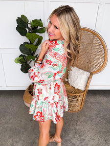 Tristin Scarf Print Satin Self Tie Dress