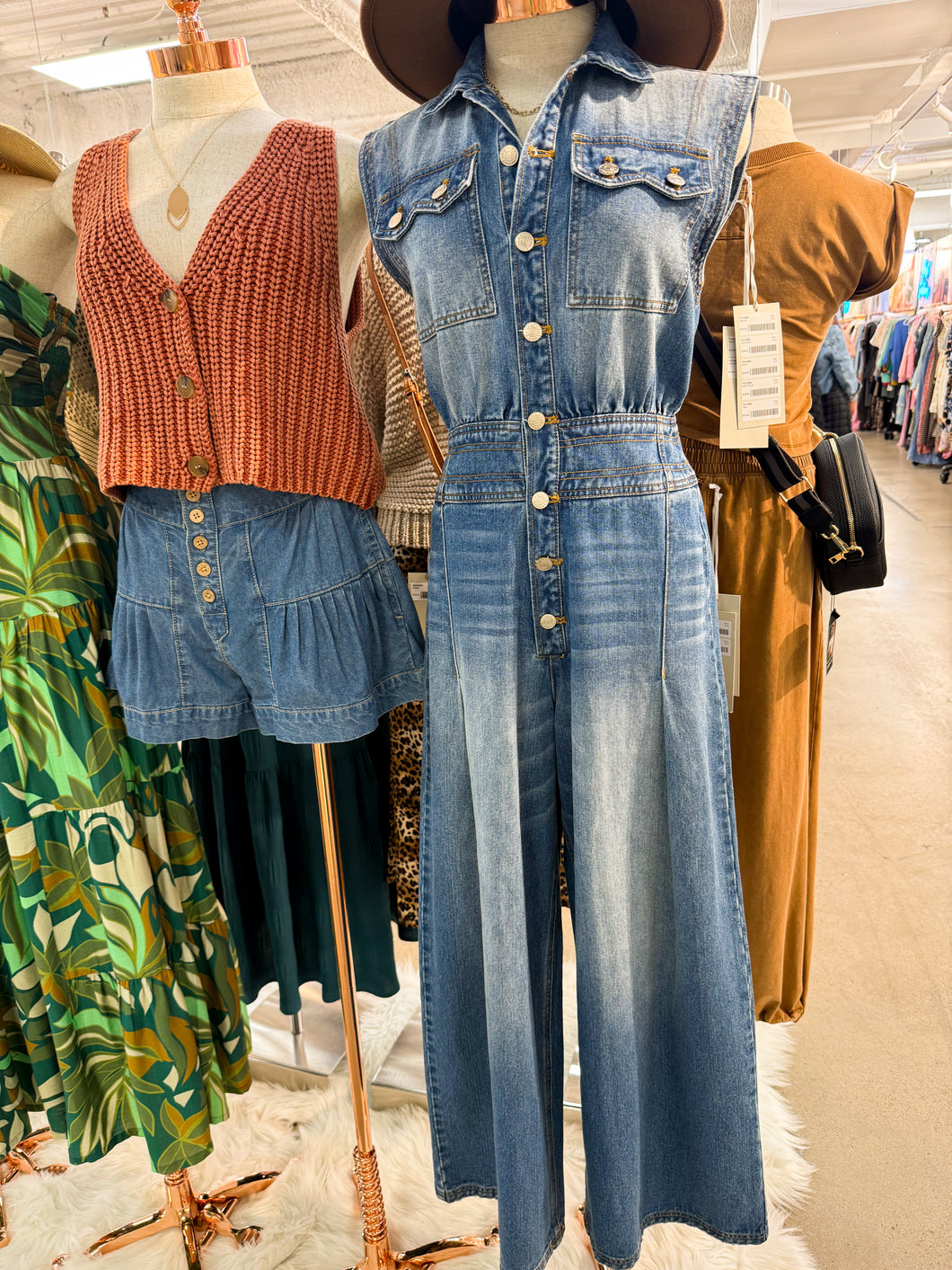 Button Down Denim Jumpsuit
