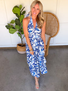 Lauren Blue Floral Halter Dress