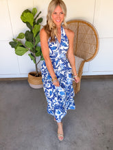 Load image into Gallery viewer, Lauren Blue Floral Halter Dress