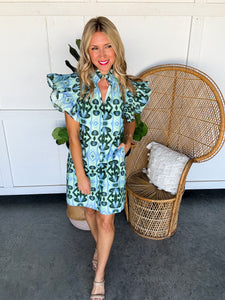 THML Mint Ruffle Sleeve Dress