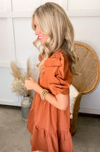 Load image into Gallery viewer, Cognac Puff Sleeve Mini Dress