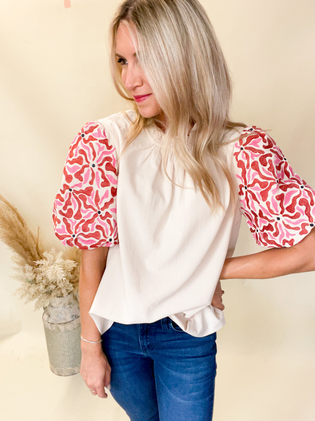 Natural Embroidered Detailed Top