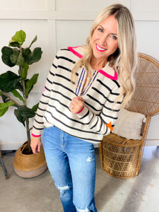THML Star Striped Collared Knit Sweater