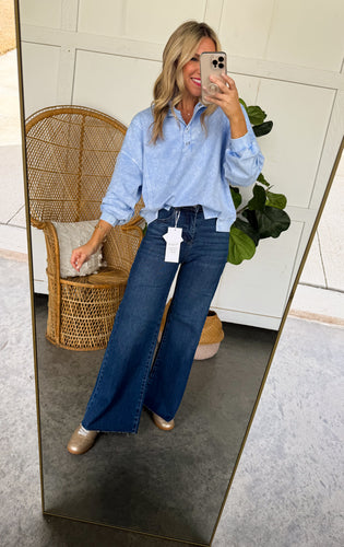 High Rise Ankle Wide Palazzo Denim (Dark Wash)