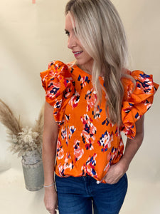 Ranger THML Orange Ruffle Sleeve Top