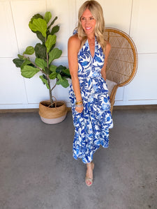 Lauren Blue Floral Halter Dress