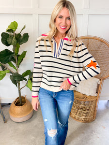 THML Star Striped Collared Knit Sweater