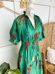 Spring Green Tiered Flower Dress