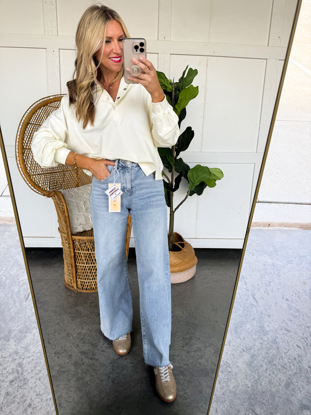 High Rise Ankle Wide Palazzo Denim (light wash)