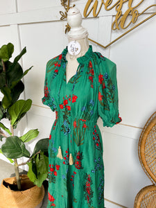 Spring Green Tiered Flower Dress