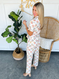 Jessica White Denim Floral Jumpsuit