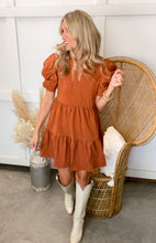 Load image into Gallery viewer, Cognac Puff Sleeve Mini Dress