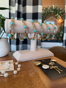 Turquoise Beaded Gold Stretch Bracelet