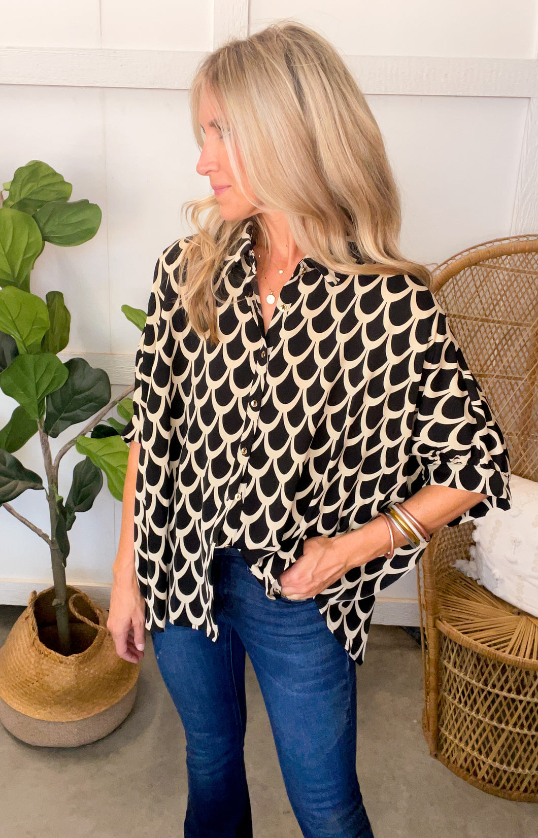 Kate Black Button Up Top