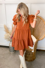 Load image into Gallery viewer, Cognac Puff Sleeve Mini Dress