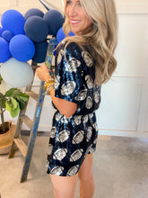 Load image into Gallery viewer, Navy Sequin Football Shorts