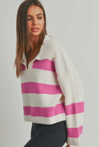 MJ Stripe Collared Sweater