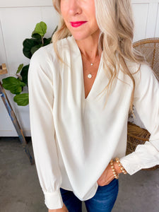 Ivory Long Sleeve Pleated Collar Top