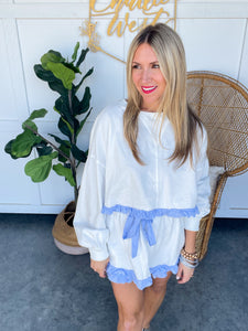 Pinstripe Ruffle Sweatshirt