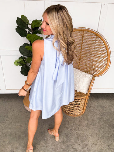 Hillary Baby Blue Satin A Line Dress