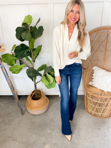 Ivory Long Sleeve Pleated Collar Top