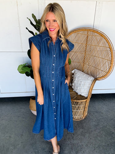 Ashley Pearl Snap Denim Dress