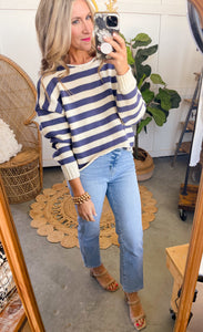 Jules Navy Striped Pullover Sweater