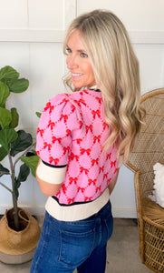 THML Pink Bow Short Sleeve Sweater