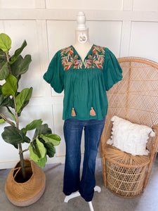 THML Teal Embroidered Top