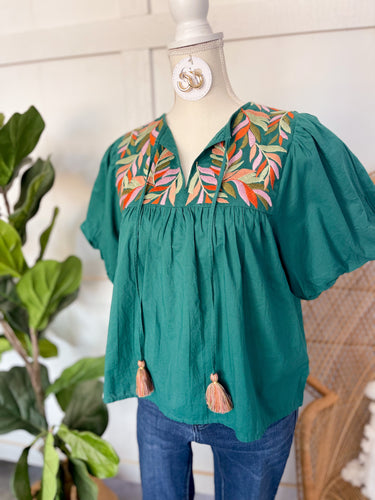 THML Teal Embroidered Top