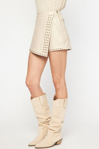 Faux Leather Wrap Studded Skort