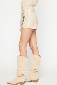 Faux Leather Wrap Studded Skort