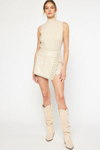 Faux Leather Wrap Studded Skort