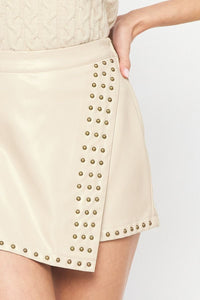 Faux Leather Wrap Studded Skort