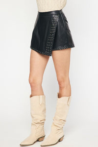 Faux Leather Wrap Studded Skort