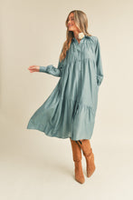 Load image into Gallery viewer, Dusty Sage Tiered Midi Dress
