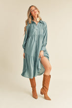 Load image into Gallery viewer, Dusty Sage Tiered Midi Dress