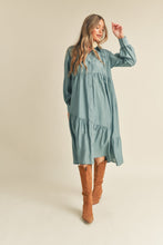 Load image into Gallery viewer, Dusty Sage Tiered Midi Dress