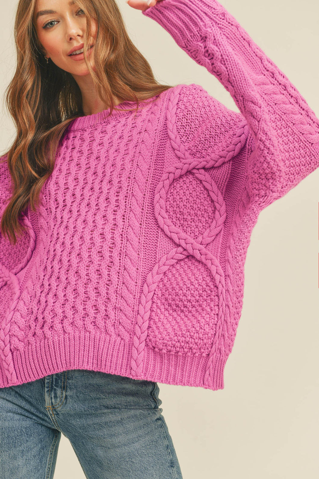 Electric Orchid Cable Knit Sweater