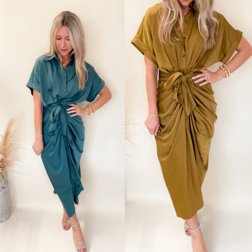 Stuart Front Tie Satin Dress