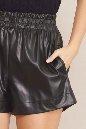 Faux Leather Black Shorts