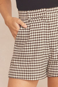 Brown Houndstooth Shorts