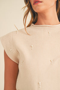 Light Taupe Embellished Pearl Top