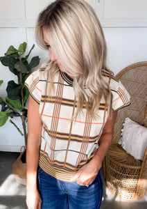 THML Plaid Short Sleeve Sweater