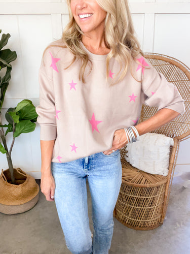 Pink Star Relaxed Fit Sweater