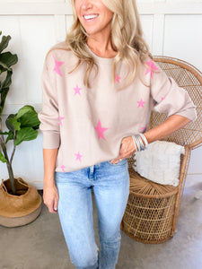 Pink Star Relaxed Fit Sweater