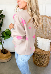 Pink Star Relaxed Fit Sweater